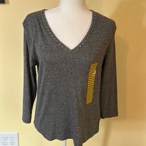 Rafaella embellished 3/4 sleeve top gray